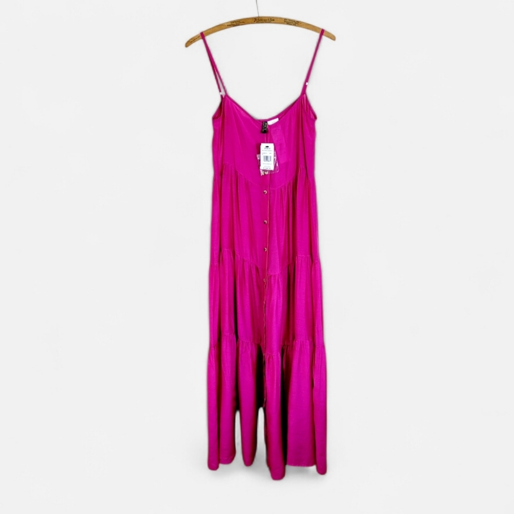 NWT POLO RALPH LAUREN Quinn Tiered Button Front Maxi Dress Hot Pink Small - Picture 4 of 14
